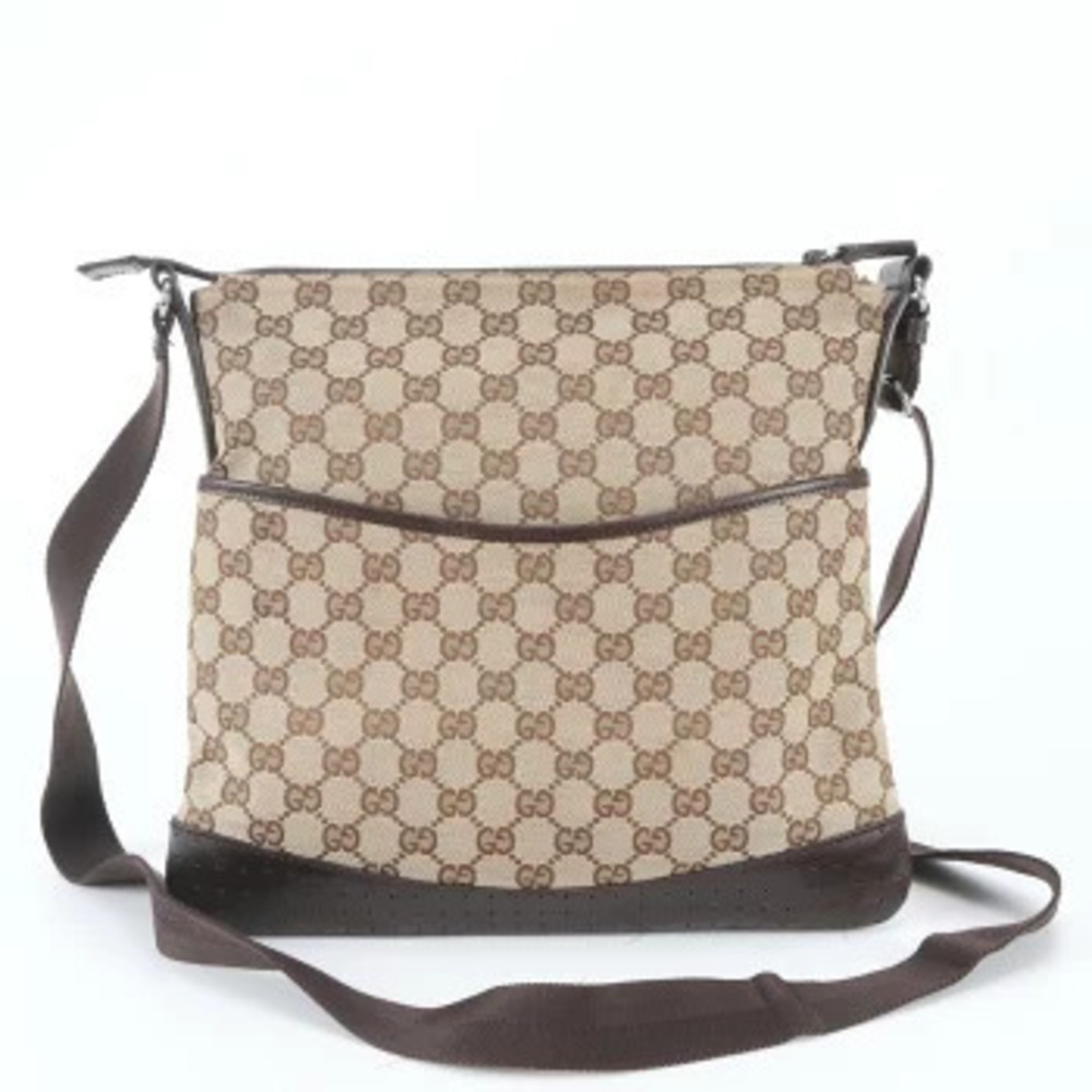 Gucci Web Stripe GG Canvas Leather Messenger Crossbody Bag Briefcase Tote Brown